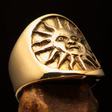 Excellent crafted shiny ancient Men's Inca Sun Aztec Pinky Ring - solid Brass - BikeRing4u