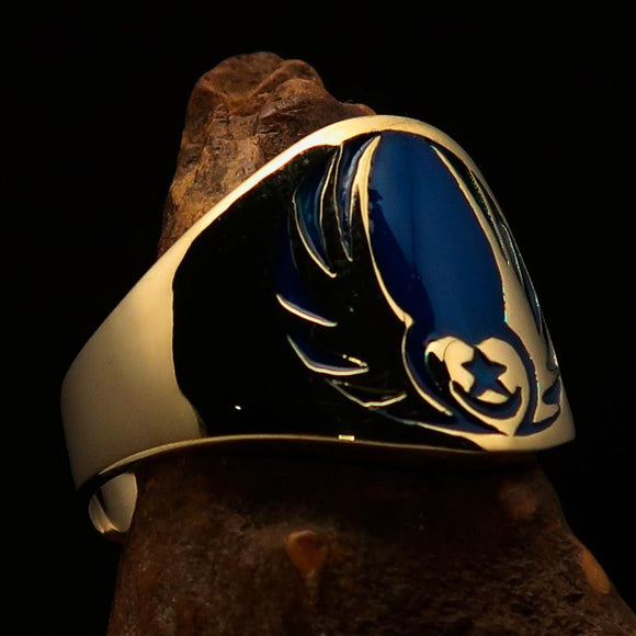 Nicely crafted Men's Claddagh Pinky Ring blue winged heart Star Moon - solid Brass - BikeRing4u
