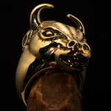 Excellent crafted Men's antiqued Bull Head Ring - solid Brass - BikeRing4u