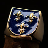 Excellent crafted Men's blue Fleur de Lis Coat of Arms Ring - solid Brass - BikeRing4u
