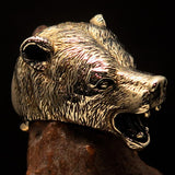 Perfectly crafted Men's roaring Grizzly Bear Ring - antiqued Brass - BikeRing4u