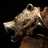 Perfectly crafted Men's roaring Grizzly Bear Ring - antiqued Brass - BikeRing4u