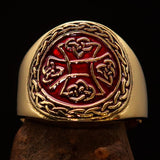 Excellent crafted ancient red Celtic Birgit's Cross Men's Pinky Ring - solid Brass - BikeRing4u