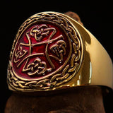 Excellent crafted ancient red Celtic Birgit's Cross Men's Pinky Ring - solid Brass - BikeRing4u