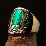 Nicely crafted Men's Claddagh Pinky Ring green winged heart Star Moon - solid Brass - BikeRing4u