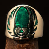 Nicely crafted Men's Claddagh Pinky Ring green winged heart Star Moon - solid Brass - BikeRing4u