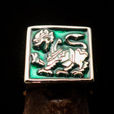 Perfectly crafted Men's green Sinhalese Lion Pinky Ring - Solid Brass - BikeRing4u