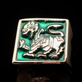 Perfectly crafted Men's green Sinhalese Lion Pinky Ring - Solid Brass - BikeRing4u