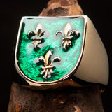 Excellent crafted Men's green Fleur de Lis Coat of Arms Ring - solid Brass - BikeRing4u
