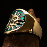 Excellent crafted shiny ancient green Men's Inca Sun Aztec Pinky Ring - solid Brass - BikeRing4u
