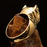 Excellent crafted Men's Pinky Ring Pitbull with green CZ Collar - Solid Brass - BikeRing4u