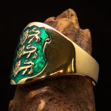 Excellent crafted Men's green 3 Lions Coat of Arms Pinky Ring - solid Brass - BikeRing4u