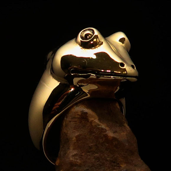 Perfectly crafted Men's grinning Frog Pinky Ring - solid Brass - BikeRing4u