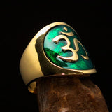 Excellent crafted Men's green Aum Buddhist Pinky Ring - solid Brass - BikeRing4u