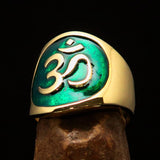Excellent crafted Men's green Aum Buddhist Pinky Ring - solid Brass - BikeRing4u