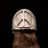 Round Men's Ring Peace Symbol Flower Power - Two Tone Sterling Silver - BikeRing4u