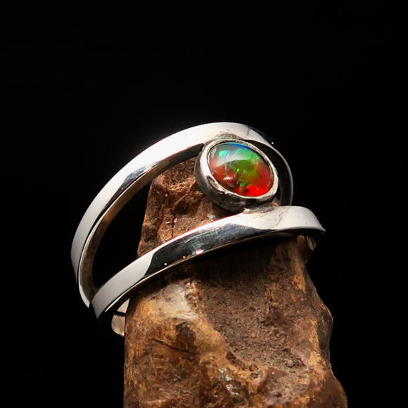 Natural Opal Ring, Opal Silver Ring, Sterling Silver Solitaire Ring, Multi color Opal, Handmade gemstone ring, View catching Gift - Size 7