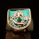 Excellent crafted Men's Franciscan green Corona Cross Pinky Ring - solid Brass - BikeRing4u