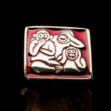 Excellent crafted Men's red 3 Monkeys Pinky Ring - Solid Brass - BikeRing4u