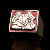 Excellent crafted Men's red 3 Monkeys Pinky Ring - Solid Brass - BikeRing4u