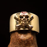 Excellent crafted Outlaw red 1% Jolly Roger Skull Band Ring - solid Brass - BikeRing4u