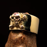 Excellent crafted Outlaw red 1% Jolly Roger Skull Band Ring - solid Brass - BikeRing4u