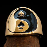 Excellent crafted Men's black Spades Yin Yang Poker Ring - solid Brass - BikeRing4u