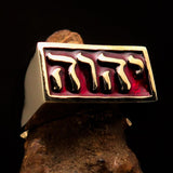 Rectangle shaped Men's Ring red YHWH Yahweh Hebrew God Israel - Solid Brass - BikeRing4u
