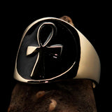 Excellent crafted Men's big black Egyptian Ankh Cross Ring - solid Brass - BikeRing4u