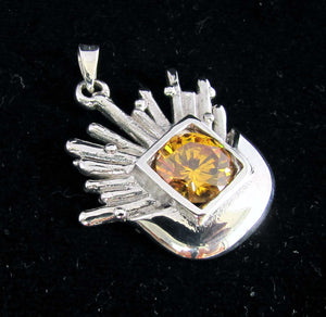 Asymmetric round yellow CZ Sunbeam Pendant - Sterling Silver