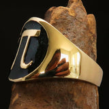 Excellent crafted Men's black Greek Letter PI Pinky Ring - Solid Brass - BikeRing4u