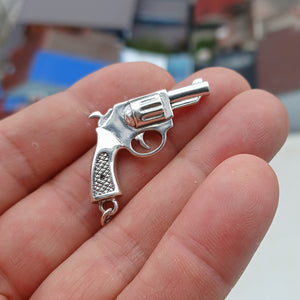 Revolver Silver Pendant, Sterling Silver Gun Pendant Excellent Details hallmarked 925