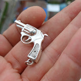 Revolver Silver Pendant, Sterling Silver Gun Pendant Excellent Details hallmarked 925