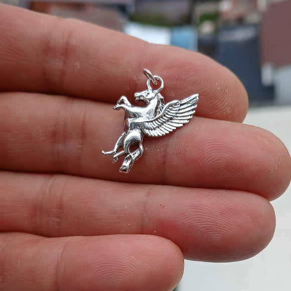 Pegasus Silver Pendant, Sterling Silver Pegasus Pendant, winged Horse Charm, Excellent Details - hallmarked 925