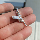 Hand Gun Silver Pendant, Sterling Silver Gun Pendant, Excellent Details hallmarked 925