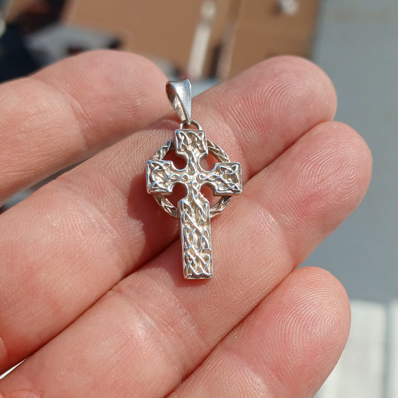 Celtic Runes Cross Silver Pendant, shiny Sterling Silver Pendant, Celtic Cross amulet