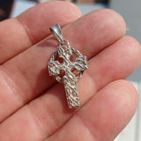 Celtic Runes Cross Silver Pendant, shiny Sterling Silver Pendant, Celtic Cross amulet