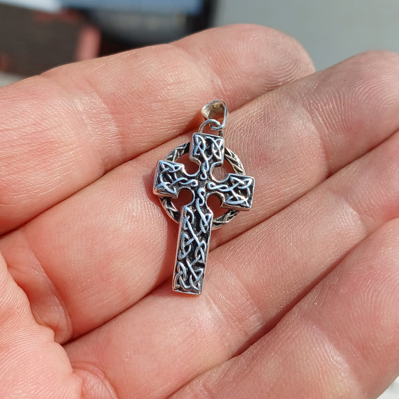 Celtic Cross Silver Pendant, antiqued Sterling Silver Pendant, Celtic Cross amulet