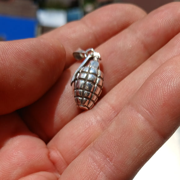 Grenade Silver Pendant, Sterling Silver Grenade Pendant, Grenade Silver Charm, Excellent Details - hallmarked 925