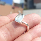 Blue Aquamarine Ring, Sterling Silver Ring, Handmade Silver Ring, Solitaire Ring, asymmetric Blue Aquamarine Cab, Gift for her - Size 8