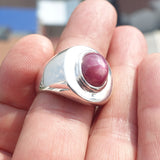 Star Ruby Silver Ring, Handmade red Ruby Ring, Mirror polished Sterling Silver, Men's Ring with 5.5ct Star Ruby, Gift - Size 8.5