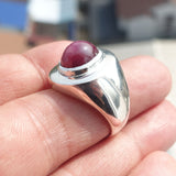 Star Ruby Silver Ring, Handmade red Ruby Ring, Mirror polished Sterling Silver, Men's Ring with 5.5ct Star Ruby, Gift - Size 8.5