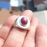 Star Ruby Silver Ring, Handmade red Ruby Ring, Mirror polished Sterling Silver, Men's Ring with 5.5ct Star Ruby, Gift - Size 8.5