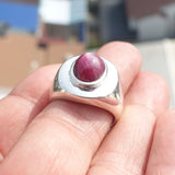 Star Ruby Silver Ring, Handmade red Ruby Ring, Mirror polished Sterling Silver, Men's Ring with 5.5ct Star Ruby, Gift - Size 8.5