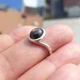 Black Sapphire Ring, Minimalist Sterling Silver Ring, Sapphire Silver Ring, Black Star Sapphire Ring, Gift for Her, Black Star Sapphire cab - size 5.5