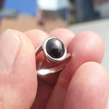 Black Sapphire Ring, Minimalist Sterling Silver Ring, Sapphire Silver Ring, Black Star Sapphire Ring, Gift for Her, Black Star Sapphire cab - size 5.5