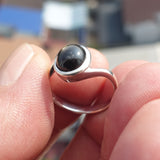 Black Sapphire Ring, Minimalist Sterling Silver Ring, Sapphire Silver Ring, Black Star Sapphire Ring, Gift for Her, Black Star Sapphire cab - size 5.5