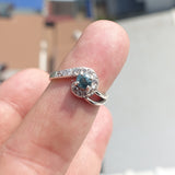 Natural Blue Zircon Ring, Sterling Silver Ring, Cocktail Ring, oval Cut Blue Zircon, 14 white CZ, gift for her - Size 6.5