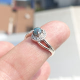 Natural Blue Zircon Ring, Sterling Silver Ring, Cocktail Ring, oval Cut Blue Zircon, 14 white CZ, gift for her - Size 6.5