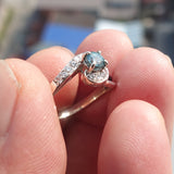 Natural Blue Zircon Ring, Sterling Silver Ring, Cocktail Ring, oval Cut Blue Zircon, 14 white CZ, gift for her - Size 6.5